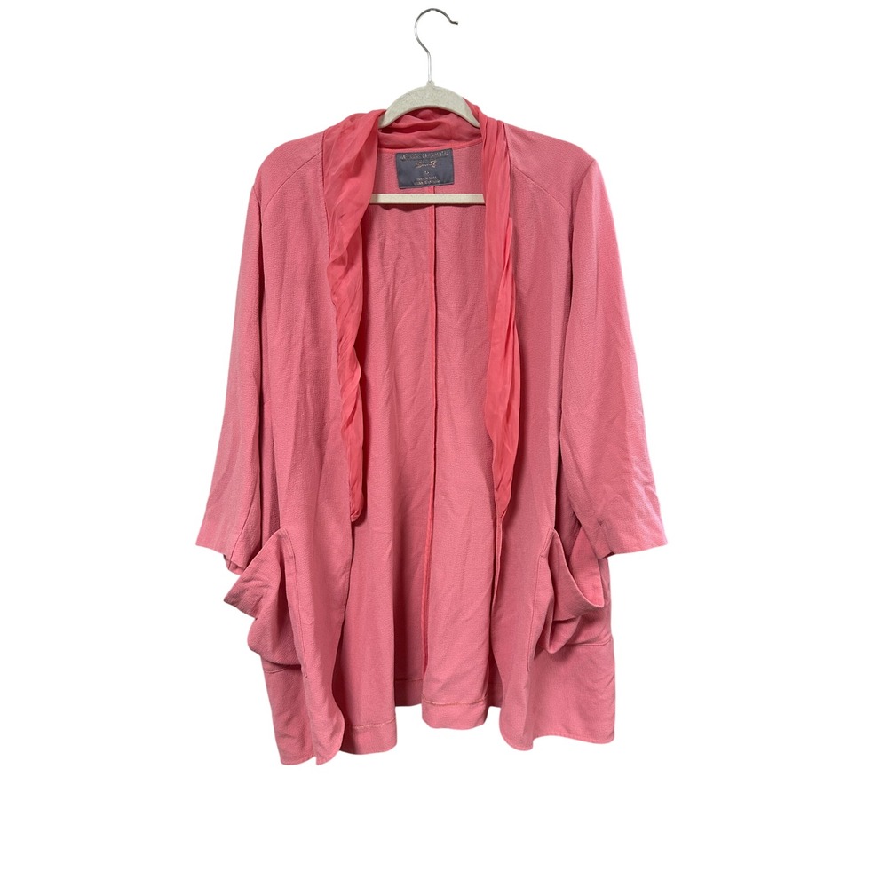 Melissa McCarthy Seven7 Pink Open Front Cardigan Chiffon Trim Pockets 1X Womens